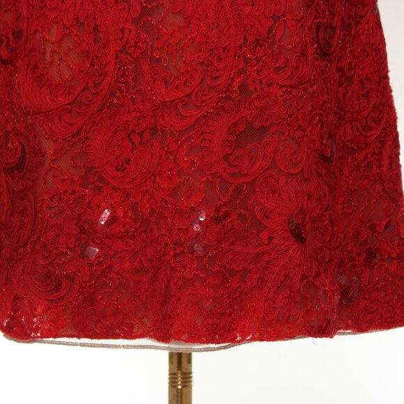 Marchessa Notte Red Diane Dress, Red Beaded Lace, Size 0 - Picture 7 of 15